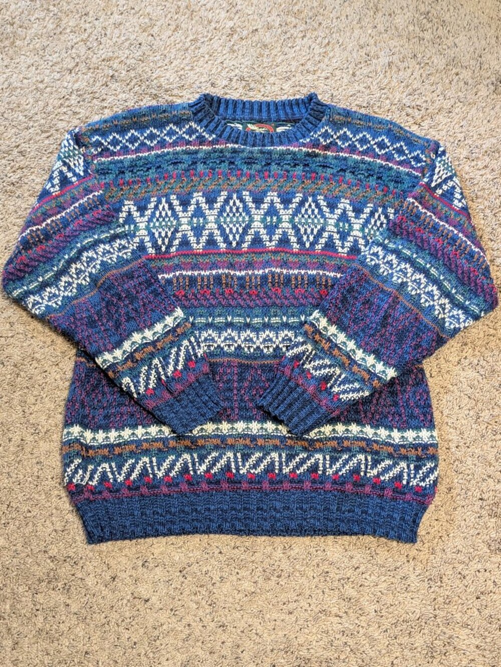 ALPS 90s Vintage Mens Geometric Fair Isle Sweater Grandpa Gorpcore Ski